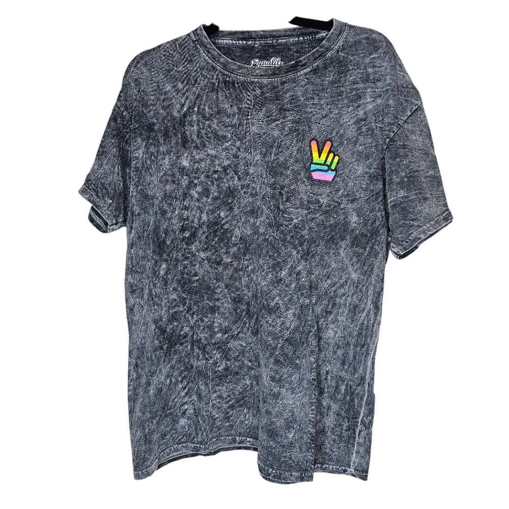 ❤️Equality Apparel Size Medium Grey T-Shirt Rainbow Peace Sign Pride Cotton